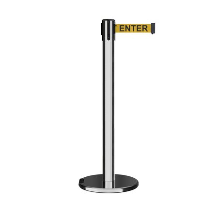 MONTOUR LINE Retractable Belt Stanchion, Roller Base, 3ft Pol.Steel Post  14ft. Cau ME650-PS-CAUYB-140